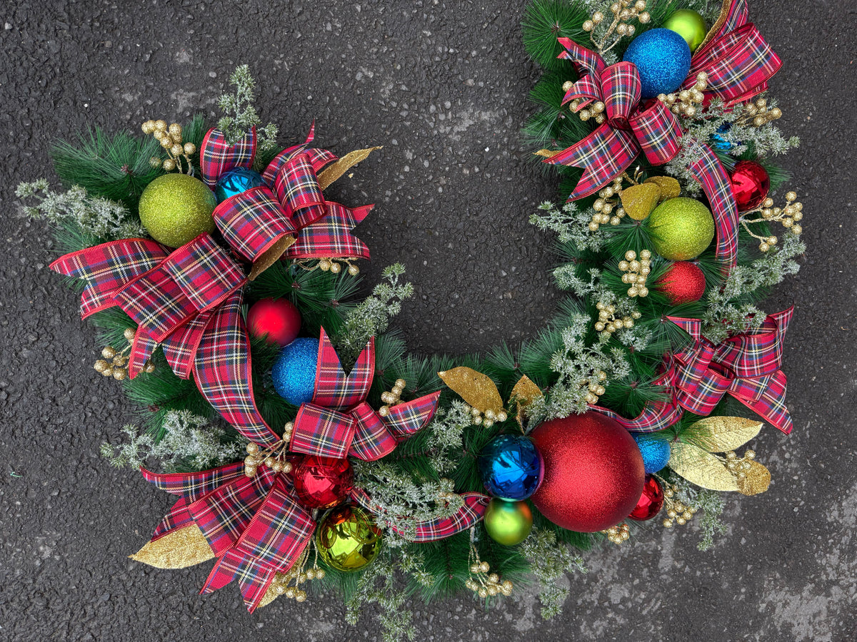 SUPER THICK DELUXE TRADITIONAL RED GREEN GOLD TARTAN 1.35metre GARLAND - PRE ORDER DESPATCH MID - LATE OCTOBER
