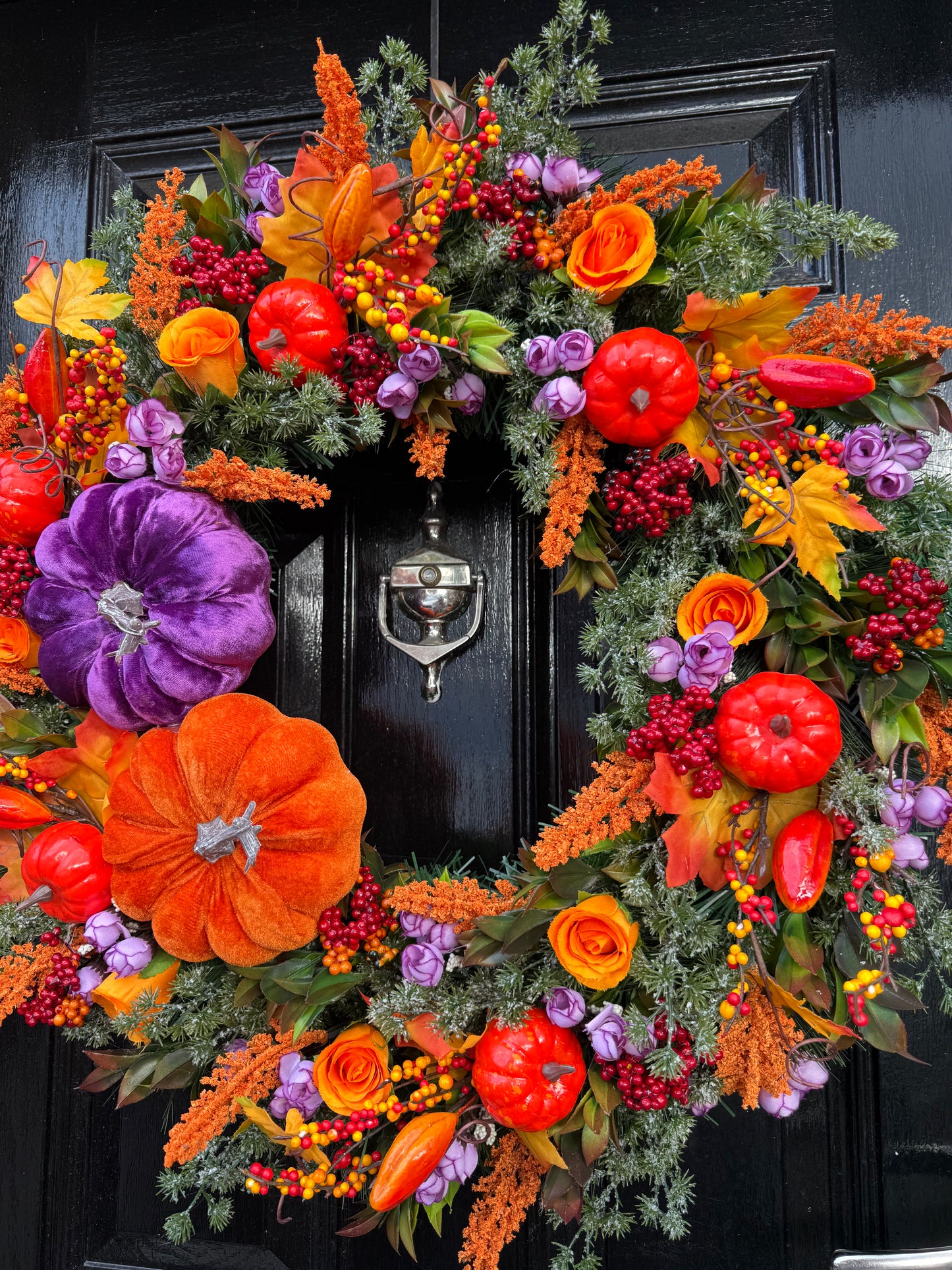 65cm DELUXE XL DOUBLE PUMPKIN ORANGE PURPLE WOODLAND MIXED  AUTUMN WREATH