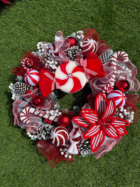 65cm DELUXE  CANDY CANE MIXED WREATH - 14 working days despatch