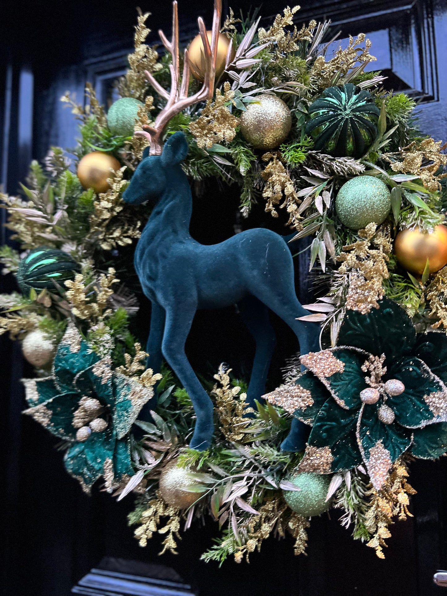 65cm DELUXE WREATH GREEN/GOLD STAG WOODLAND - IMMEDIATE DESPATCH