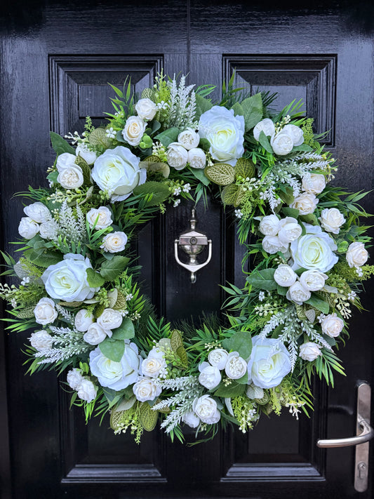 65cm DELUXE MIXED  FOLIAGE NEUTRAL ROSE & PEONY WREATH