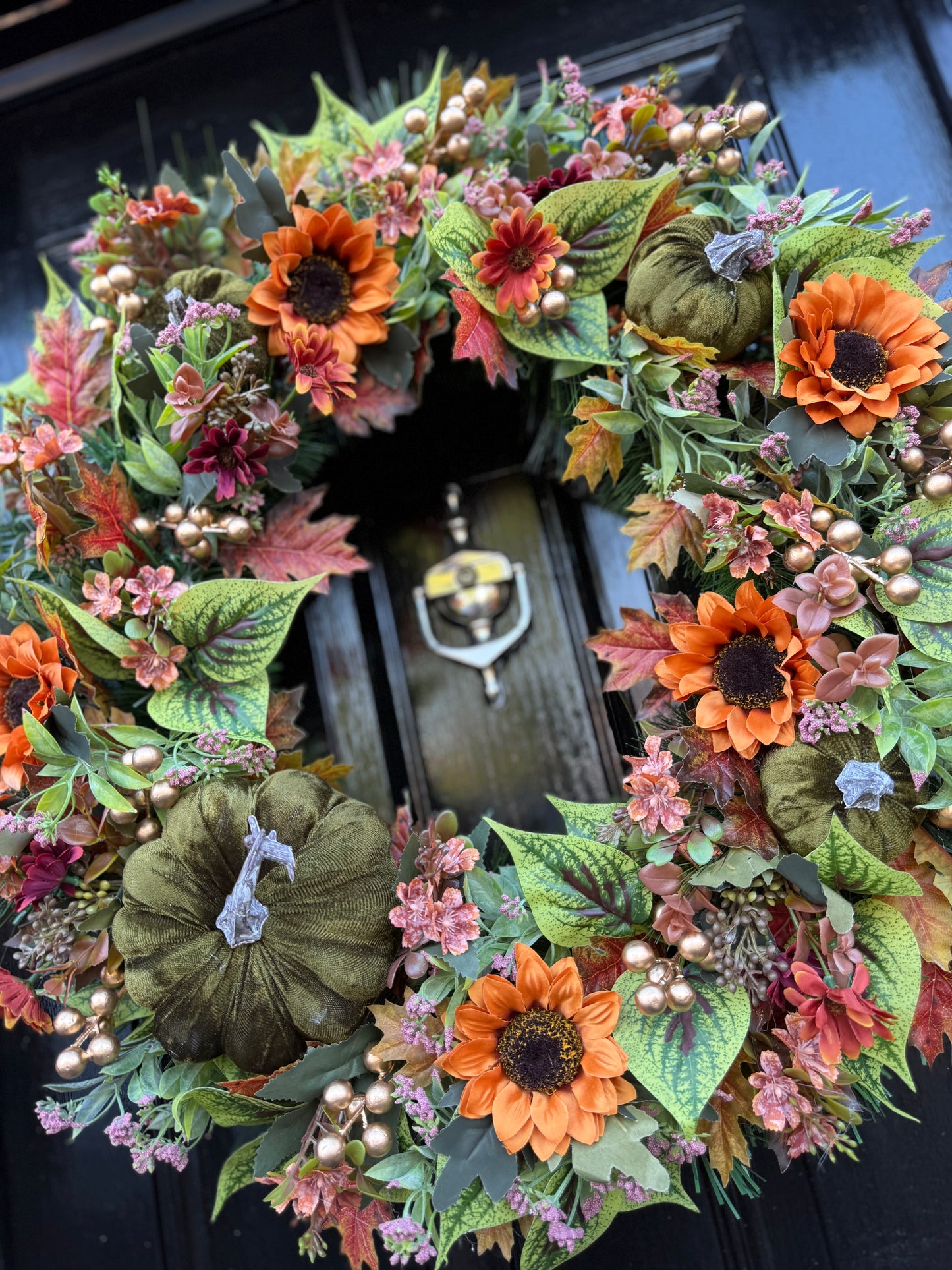 65cm DELUXE XL GREEN/ORANGE PUMPKIN MIX WOODLAND AUTUMN WREATH