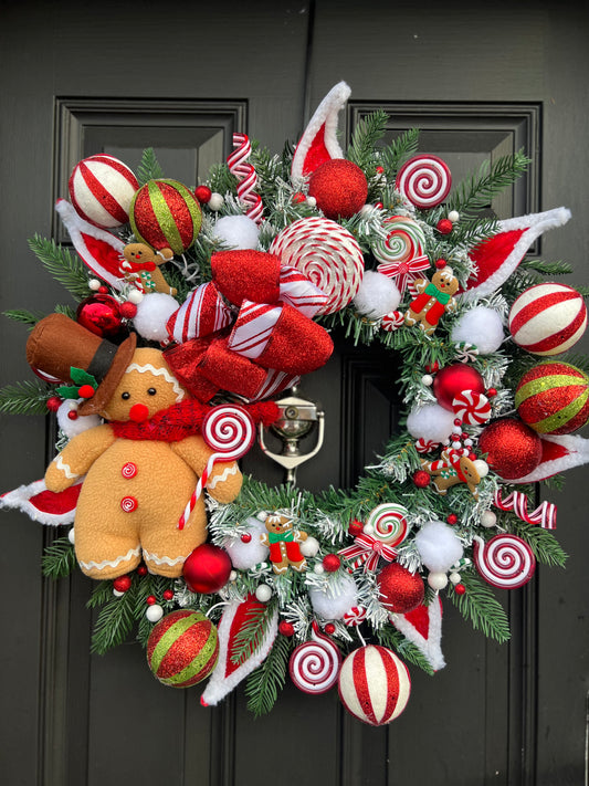 60cm CANDY GINGERBREAD MAN DELUXE WREATH