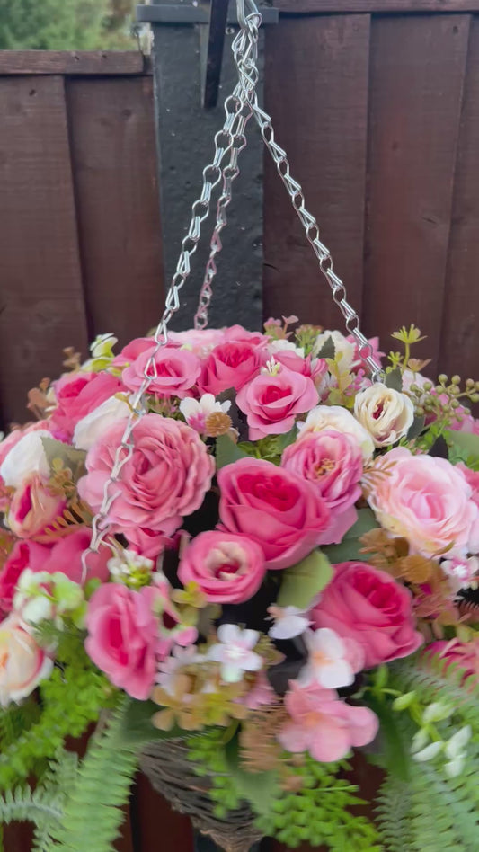DELUXE XL HANGING BASKET MIXED PINKS 12 INCH CONE